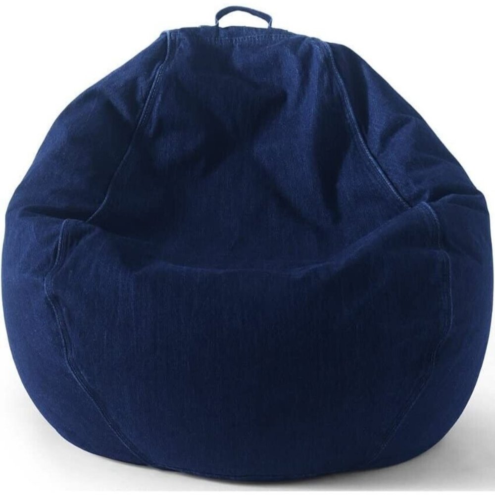 Vintage 90s Lands' End Denim Bean Bag Chair Cover Blue Dark Wash Zipper Retro